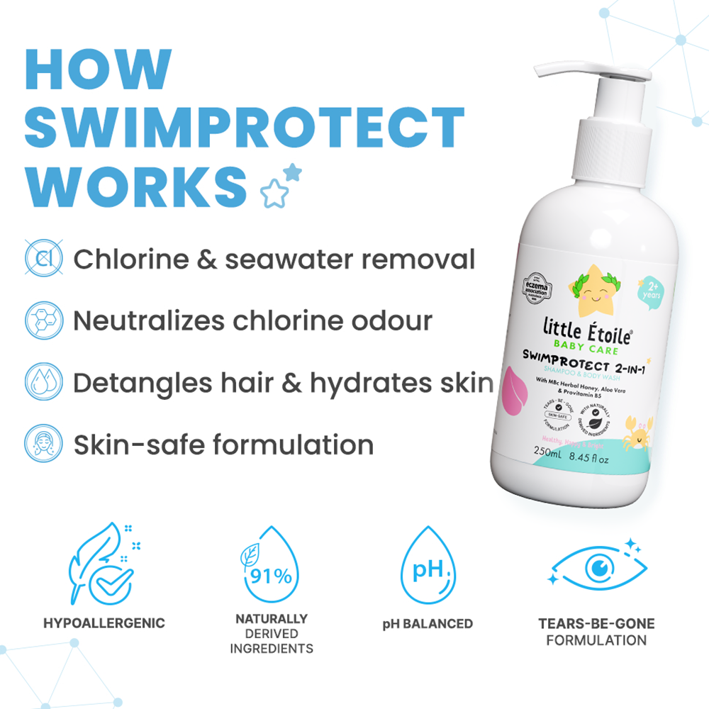 SwimProtect 2-in-1 Shampoo & Body Wash, Chlorine Removal, for 2+ Years